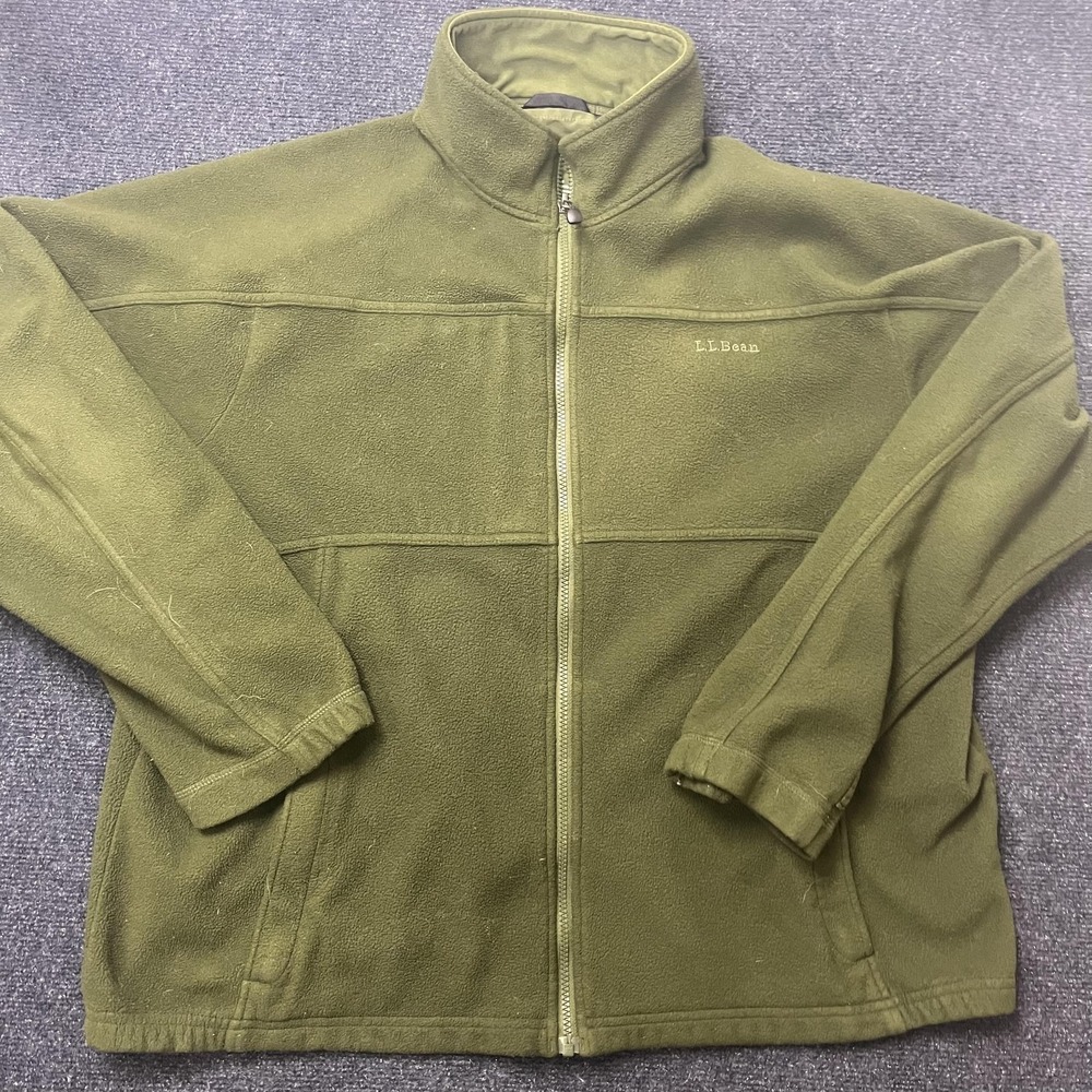 LL Bean Jacket Mens XL Green Fleece Full Zip Stand Collar‎ Outdoor Hiking